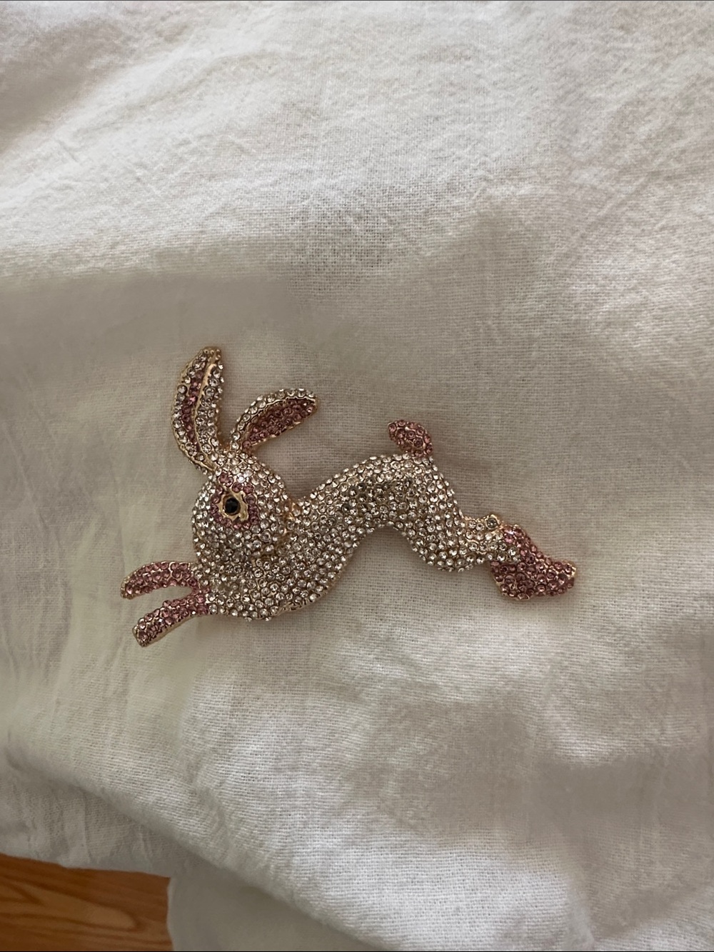 Sparkling Pink Rabbit Brooch - Crystal Bunny Pin